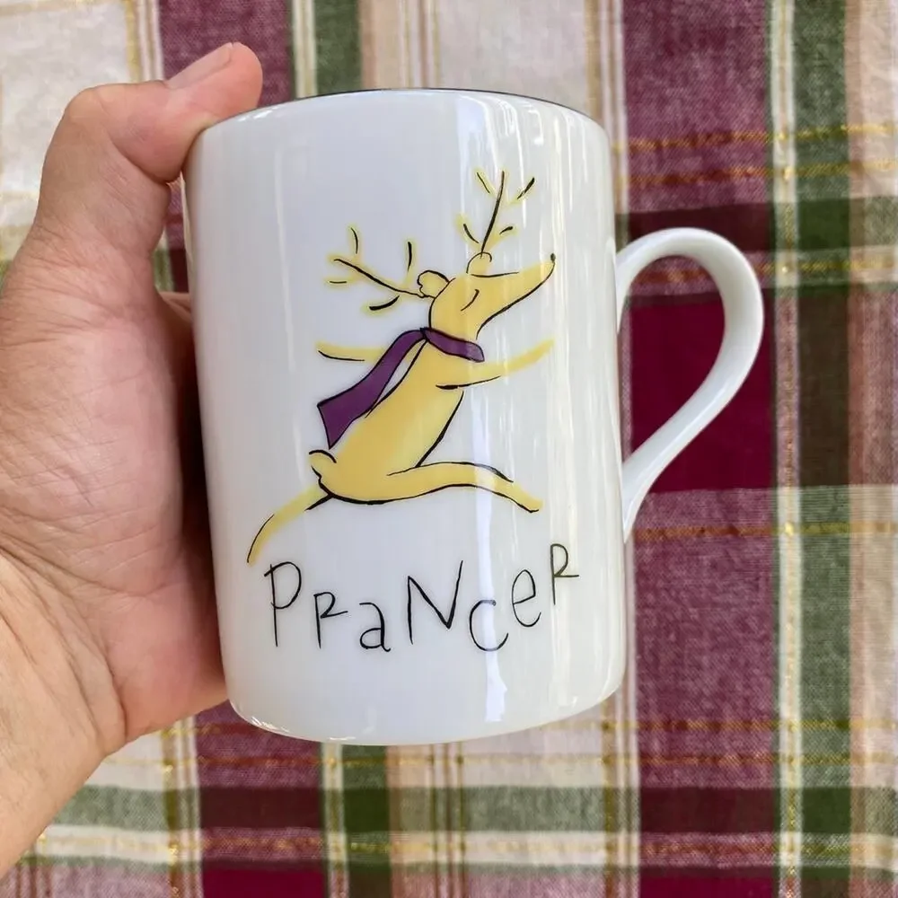 Pottery Barn REINDEER Prancer White Porcelain Comet Coffee Mug 4”Tx3-1/8”D‎